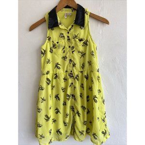 Japna Kids Girl's Dress Size 12 Yellow Birds Sleeveless Faux Leather Collar